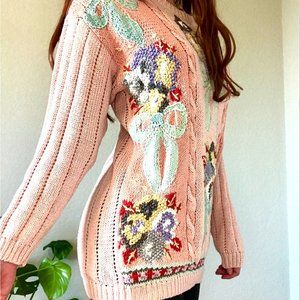 Vintage Chaos Pink Flower Fairy Spring Sweater